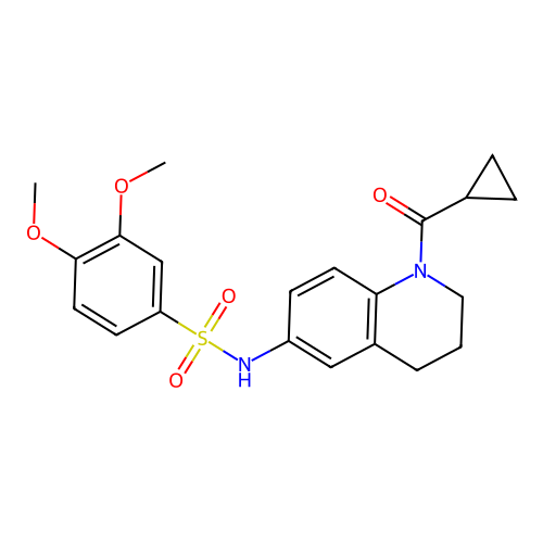 N-(1-cyclopropanecarbonyl-1,2,3,4-tetrahydroquinolin-6-yl)-3,4-dimethoxybenzene-1-sulfonamide structure