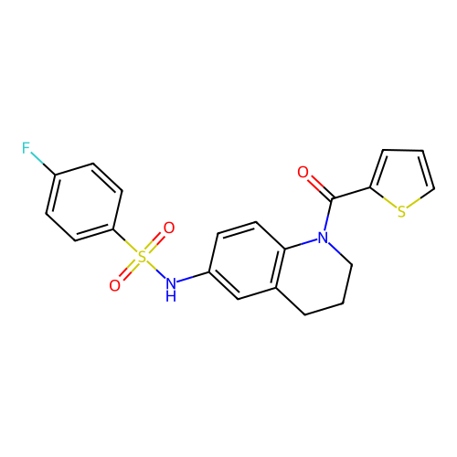 4-fluoro-N-[1-(thiophene-2-carbonyl)-1,2,3,4-tetrahydroquinolin-6-yl]benzene-1-sulfonamide structure