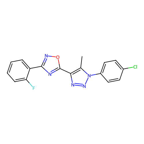 5-[1-(4-Chlorophenyl)-5-methyltriazol-4-yl]-3-(2-fluorophenyl)-1,2,4-oxadiazole structure