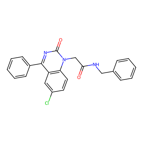 N-benzyl-2-(6-chloro-2-oxo-4-phenylquinazolin-1-yl)acetamide structure