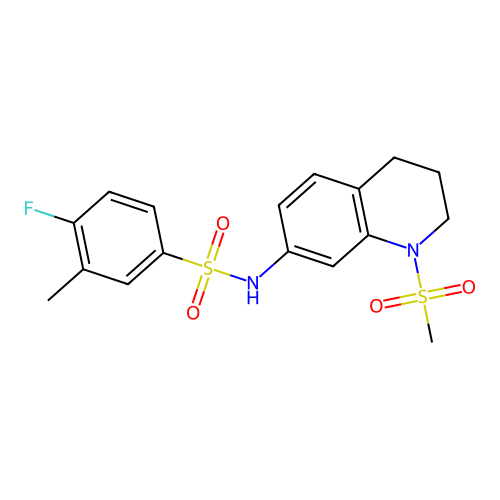 4-fluoro-N-(1-methanesulfonyl-1,2,3,4-tetrahydroquinolin-7-yl)-3-methylbenzene-1-sulfonamide structure
