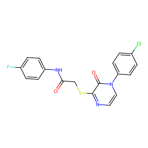 2-[4-(4-chlorophenyl)-3-oxopyrazin-2-yl]sulfanyl-N-(4-fluorophenyl)acetamide structure