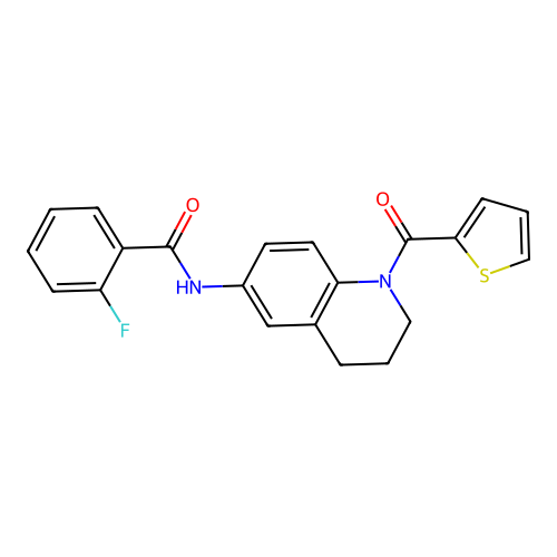 2-fluoro-N-[1-(thiophene-2-carbonyl)-1,2,3,4-tetrahydroquinolin-6-yl]benzamide structure