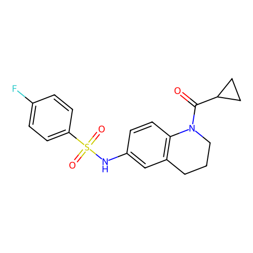 N-(1-cyclopropanecarbonyl-1,2,3,4-tetrahydroquinolin-6-yl)-4-fluorobenzene-1-sulfonamide structure