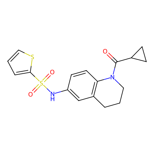 N-[1-(cyclopropanecarbonyl)-3,4-dihydro-2H-quinolin-6-yl]thiophene-2-sulfonamide structure