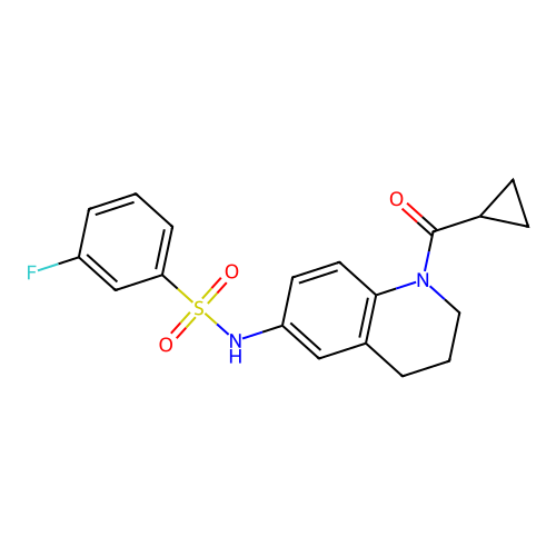 N-(1-cyclopropanecarbonyl-1,2,3,4-tetrahydroquinolin-6-yl)-3-fluorobenzene-1-sulfonamide structure