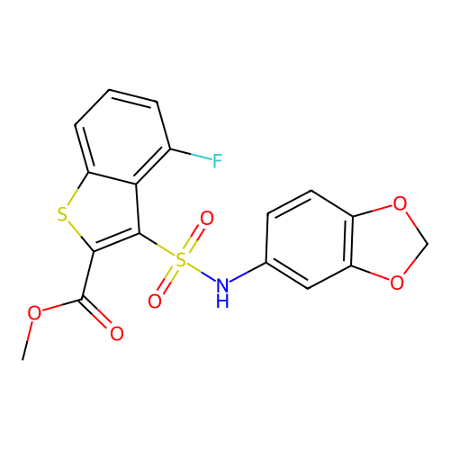 Methyl 3-(1,3-benzodioxol-5-ylsulfamoyl)-4-fluoro-1-benzothiophene-2-carboxylate structure