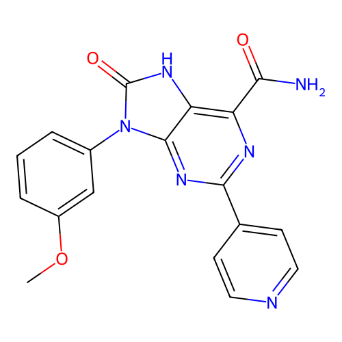 9-(3-methoxyphenyl)-8-oxo-2-(pyridin-4-yl)-8,9-dihydro-7H-purine-6-carboxamide structure