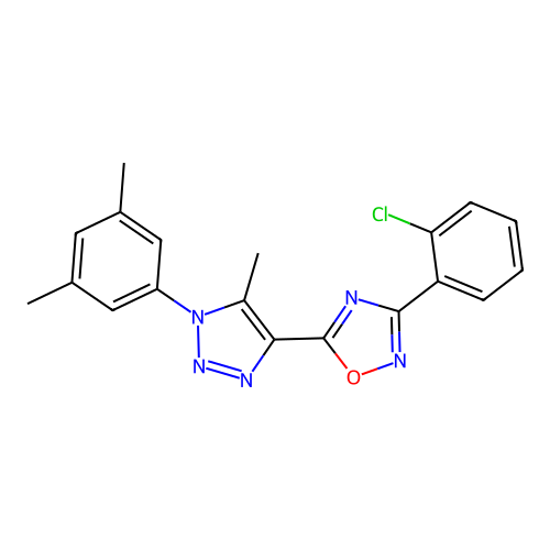 3-(2-chlorophenyl)-5-[1-(3,5-dimethylphenyl)-5-methyl-1H-1,2,3-triazol-4-yl]-1,2,4-oxadiazole structure