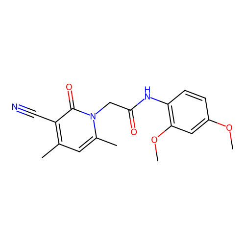 2-(3-cyano-4,6-dimethyl-2-oxopyridin-1-yl)-N-(2,4-dimethoxyphenyl)acetamide structure