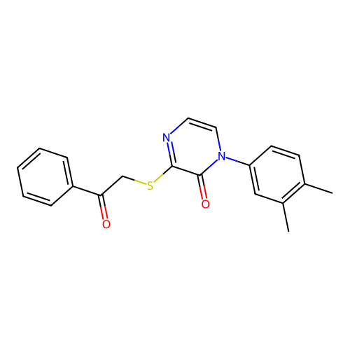 1-(3,4-dimethylphenyl)-3-[(2-oxo-2-phenylethyl)sulfanyl]-1,2-dihydropyrazin-2-one structure