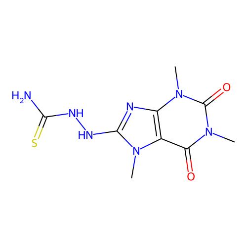 [(1,3,7-trimethyl-2,6-dioxopurin-8-yl)amino]thiourea structure