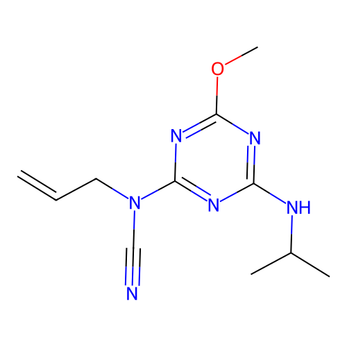 [4-Methoxy-6-(propan-2-ylamino)-1,3,5-triazin-2-yl]prop-2-en-1-ylcyanamide structure