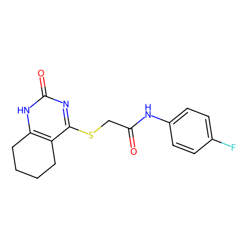 N-(4-fluorophenyl)-2-((2-oxo-1,2,5,6,7,8-hexahydroquinazolin-4-yl)thio)acetamide structure