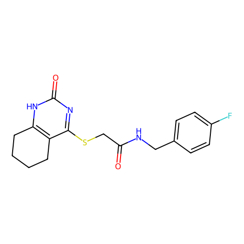 N-(4-fluorobenzyl)-2-((2-oxo-1,2,5,6,7,8-hexahydroquinazolin-4-yl)thio)acetamide structure