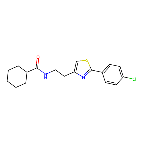 N-[2-[2-(4-chlorophenyl)-1,3-thiazol-4-yl]ethyl]cyclohexanecarboxamide structure