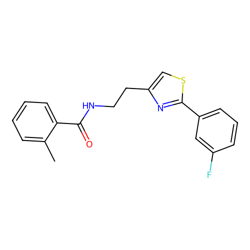 N-{2-[2-(3-fluorophenyl)-1,3-thiazol-4-yl]ethyl}-2-methylbenzamide structure