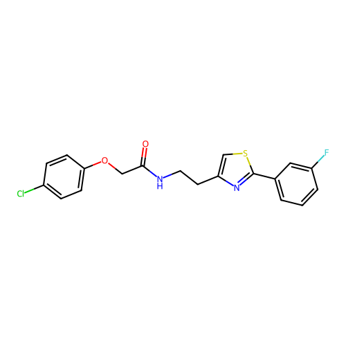 2-(4-chlorophenoxy)-N-{2-[2-(3-fluorophenyl)-1,3-thiazol-4-yl]ethyl}acetamide structure