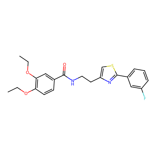 3,4-diethoxy-N-{2-[2-(3-fluorophenyl)-1,3-thiazol-4-yl]ethyl}benzamide structure