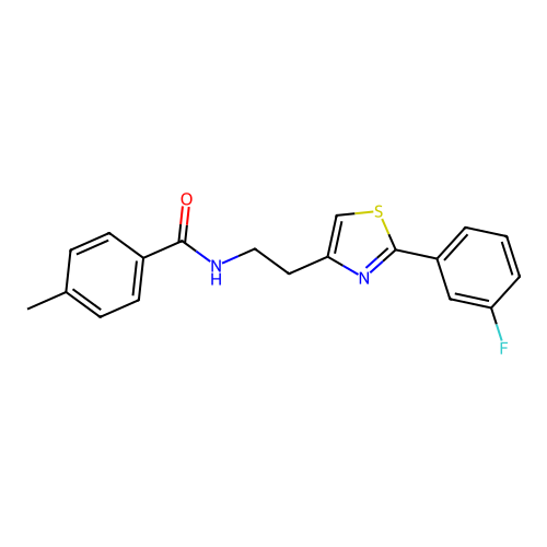 N-{2-[2-(3-fluorophenyl)-1,3-thiazol-4-yl]ethyl}-4-methylbenzamide structure