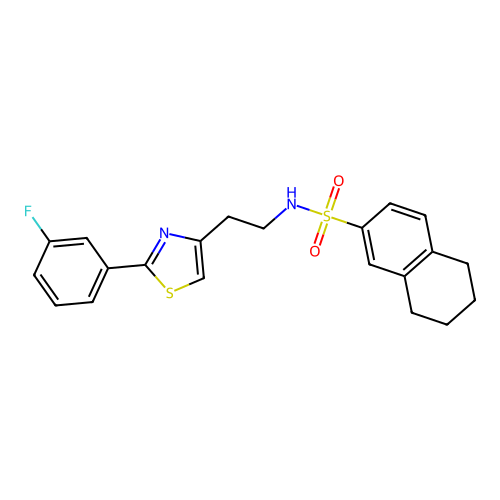 N-{2-[2-(3-fluorophenyl)-1,3-thiazol-4-yl]ethyl}-5,6,7,8-tetrahydronaphthalene-2-sulfonamide structure