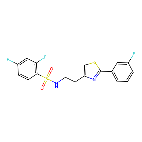 2,4-difluoro-N-[2-[2-(3-fluorophenyl)-1,3-thiazol-4-yl]ethyl]benzenesulfonamide structure