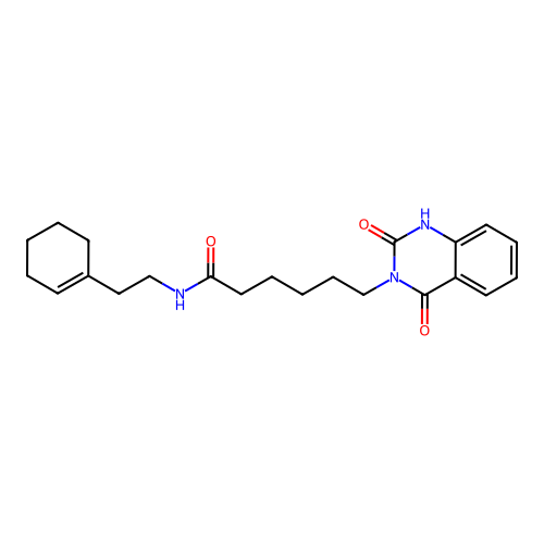 N-[2-(cyclohexen-1-yl)ethyl]-6-(2,4-dioxo-1H-quinazolin-3-yl)hexanamide structure