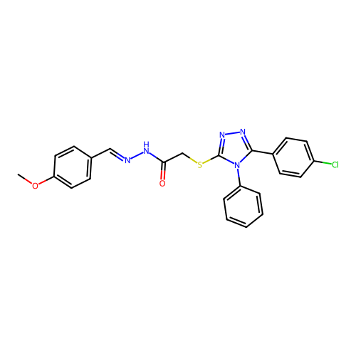 2-{[5-(4-chlorophenyl)-4-phenyl-4H-1,2,4-triazol-3-yl]sulfanyl}-N'-[(E)-(4-methoxyphenyl)methylidene]acetohydrazide structure
