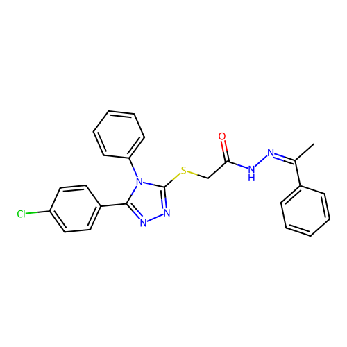 2-[[5-(4-chlorophenyl)-4-phenyl-1,2,4-triazol-3-yl]sulfanyl]-N-[(Z)-1-phenylethylideneamino]acetamide structure
