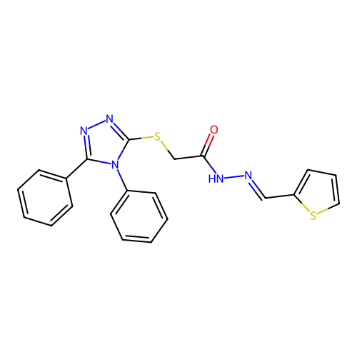 2-[(4,5-diphenyl-1,2,4-triazol-3-yl)sulfanyl]-N-(thiophen-2-ylmethylideneamino)acetamide structure