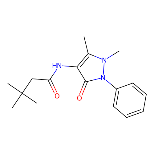 N-(1,5-dimethyl-3-oxo-2-phenylpyrazol-4-yl)-3,3-dimethylbutanamide structure