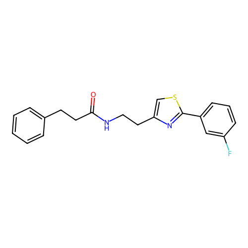 N-{2-[2-(3-fluorophenyl)-1,3-thiazol-4-yl]ethyl}-3-phenylpropanamide structure