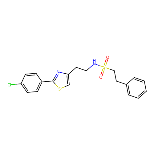 N-[2-[2-(4-chlorophenyl)-1,3-thiazol-4-yl]ethyl]-2-phenylethanesulfonamide structure