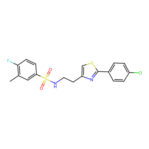 N-(2-(2-(4-chlorophenyl)thiazol-4-yl)ethyl)-4-fluoro-3-methylbenzenesulfonamide structure