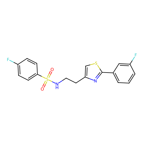 4-fluoro-N-[2-[2-(3-fluorophenyl)-1,3-thiazol-4-yl]ethyl]benzenesulfonamide structure