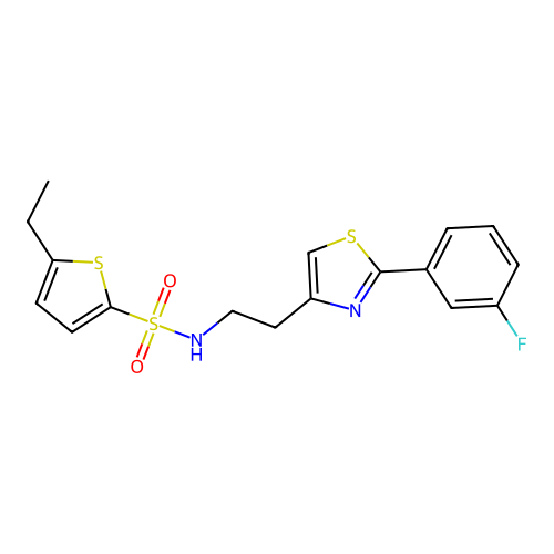 5-ethyl-N-{2-[2-(3-fluorophenyl)-1,3-thiazol-4-yl]ethyl}thiophene-2-sulfonamide structure