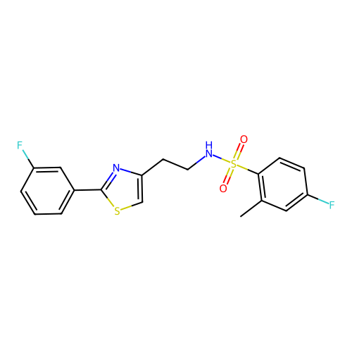 4-fluoro-N-{2-[2-(3-fluorophenyl)-1,3-thiazol-4-yl]ethyl}-2-methylbenzene-1-sulfonamide structure