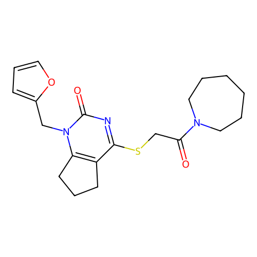 4-{[2-(azepan-1-yl)-2-oxoethyl]sulfanyl}-1-[(furan-2-yl)methyl]-1H,2H,5H,6H,7H-cyclopenta[d]pyrimidin-2-one structure
