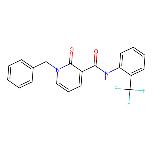 1-benzyl-2-oxo-N-[2-(trifluoromethyl)phenyl]-1,2-dihydropyridine-3-carboxamide structure
