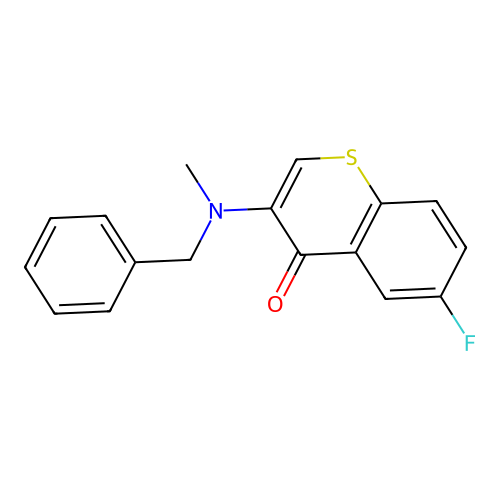 3-[benzyl(methyl)amino]-6-fluoro-4H-thiochromen-4-one structure