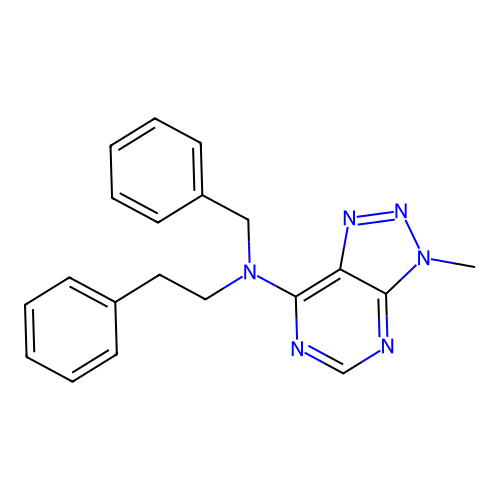 N-benzyl-3-methyl-N-(2-phenylethyl)-3H-[1,2,3]triazolo[4,5-d]pyrimidin-7-amine structure