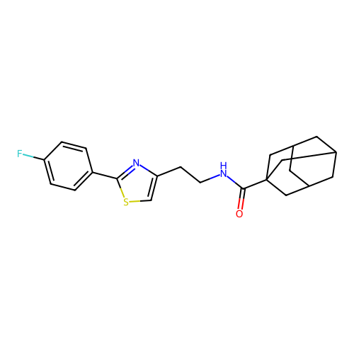 N-{2-[2-(4-fluorophenyl)-1,3-thiazol-4-yl]ethyl}adamantane-1-carboxamide structure