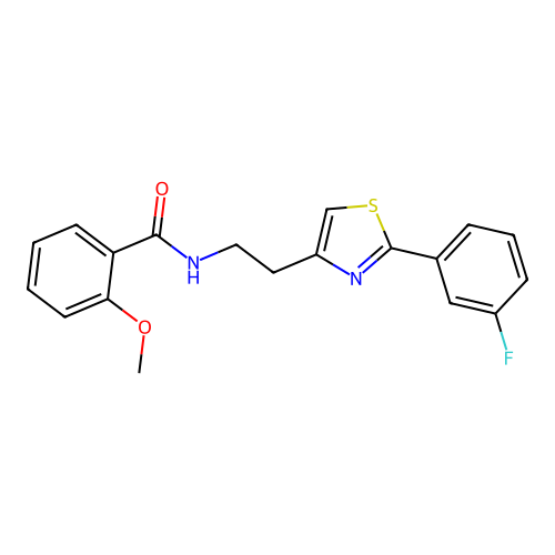 N-{2-[2-(3-fluorophenyl)-1,3-thiazol-4-yl]ethyl}-2-methoxybenzamide structure