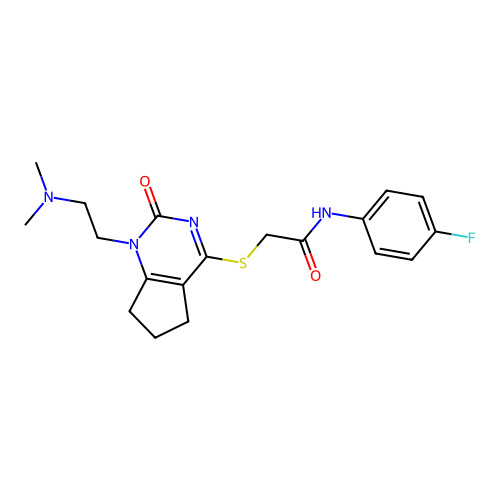 2-({1-[2-(dimethylamino)ethyl]-2-oxo-1H,2H,5H,6H,7H-cyclopenta[d]pyrimidin-4-yl}sulfanyl)-N-(4-fluorophenyl)acetamide structure