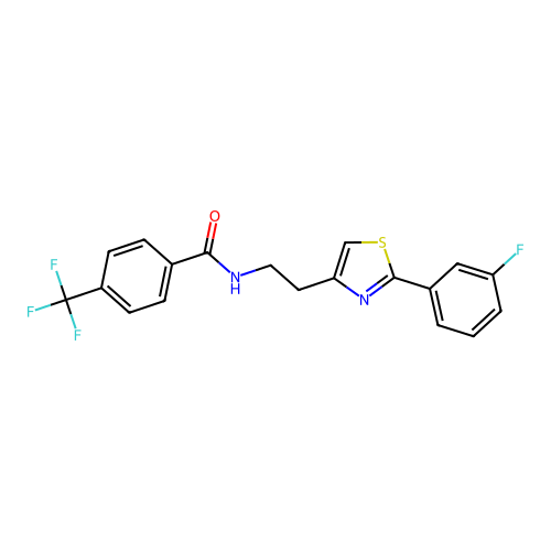 N-{2-[2-(3-fluorophenyl)-1,3-thiazol-4-yl]ethyl}-4-(trifluoromethyl)benzamide structure