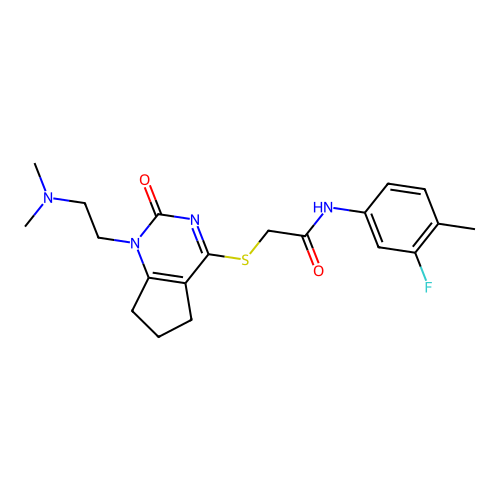 2-({1-[2-(dimethylamino)ethyl]-2-oxo-1H,2H,5H,6H,7H-cyclopenta[d]pyrimidin-4-yl}sulfanyl)-N-(3-fluoro-4-methylphenyl)acetamide structure