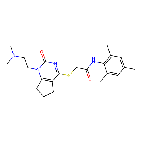 2-({1-[2-(dimethylamino)ethyl]-2-oxo-1H,2H,5H,6H,7H-cyclopenta[d]pyrimidin-4-yl}sulfanyl)-N-(2,4,6-trimethylphenyl)acetamide structure