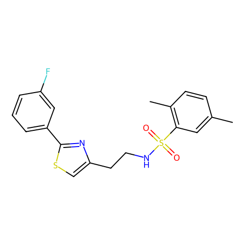 N-[2-[2-(3-fluorophenyl)-1,3-thiazol-4-yl]ethyl]-2,5-dimethylbenzenesulfonamide structure