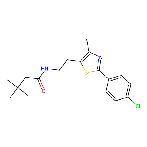 N-{2-[2-(4-chlorophenyl)-4-methyl-1,3-thiazol-5-yl]ethyl}-3,3-dimethylbutanamide structure