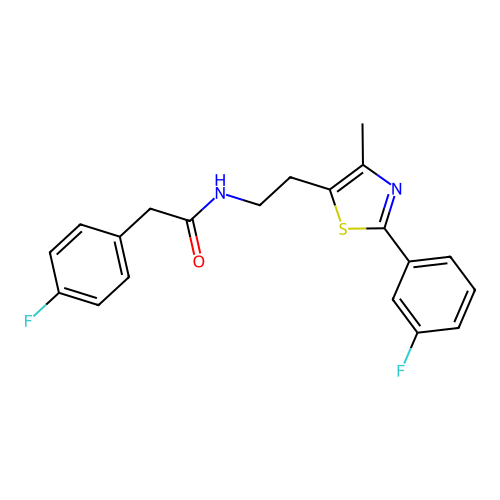 2-(4-fluorophenyl)-N-{2-[2-(3-fluorophenyl)-4-methyl-1,3-thiazol-5-yl]ethyl}acetamide structure